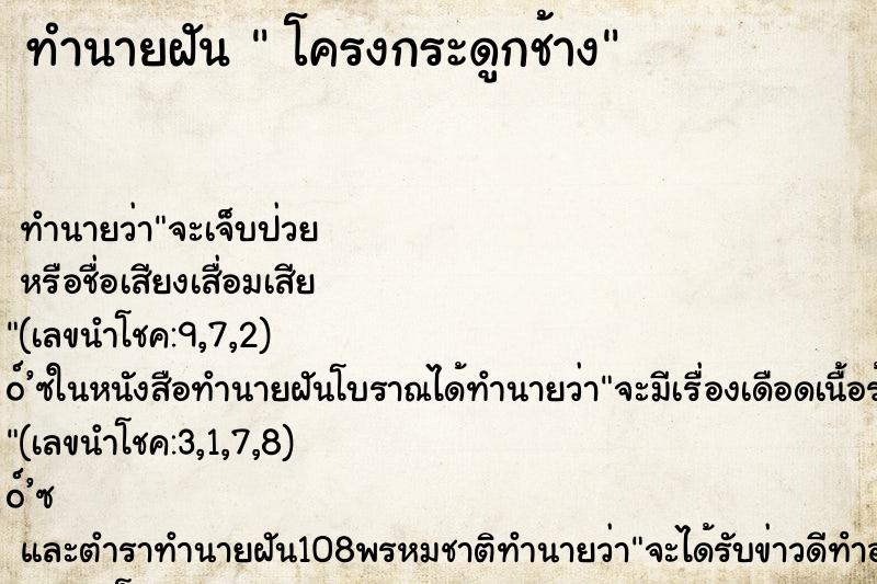 ทำนายฝันโครงกระดูกช้าง ทำนายฝันทำนายฝันโครงกระดูกช้าง